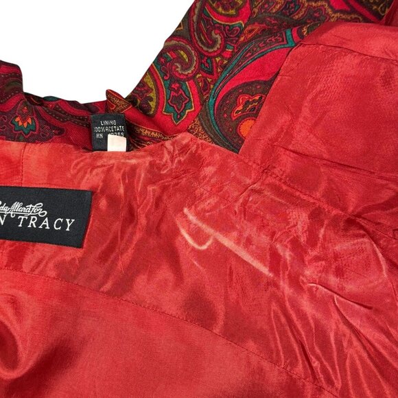 VTG 90s Linda Allard Ellen Tracy Paisley Blazer Top Sz.M Red Silk Wool Whimsigot - Picture 11 of 13